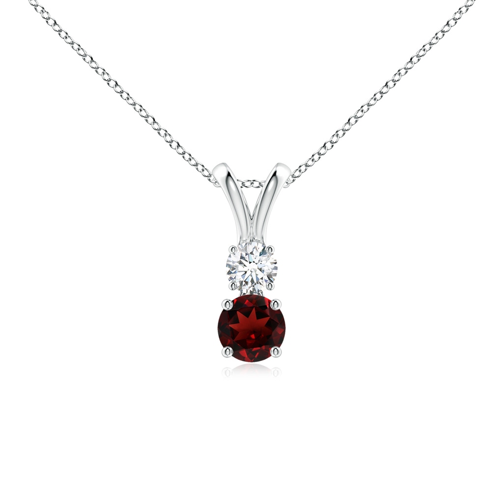 4mm AAA Round Garnet and Diamond Two Stone Pendant in White Gold