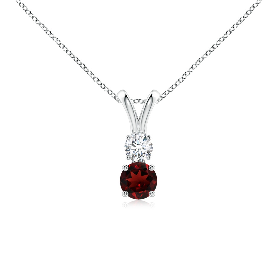 4mm AAA Round Garnet and Diamond Two Stone Pendant in White Gold 