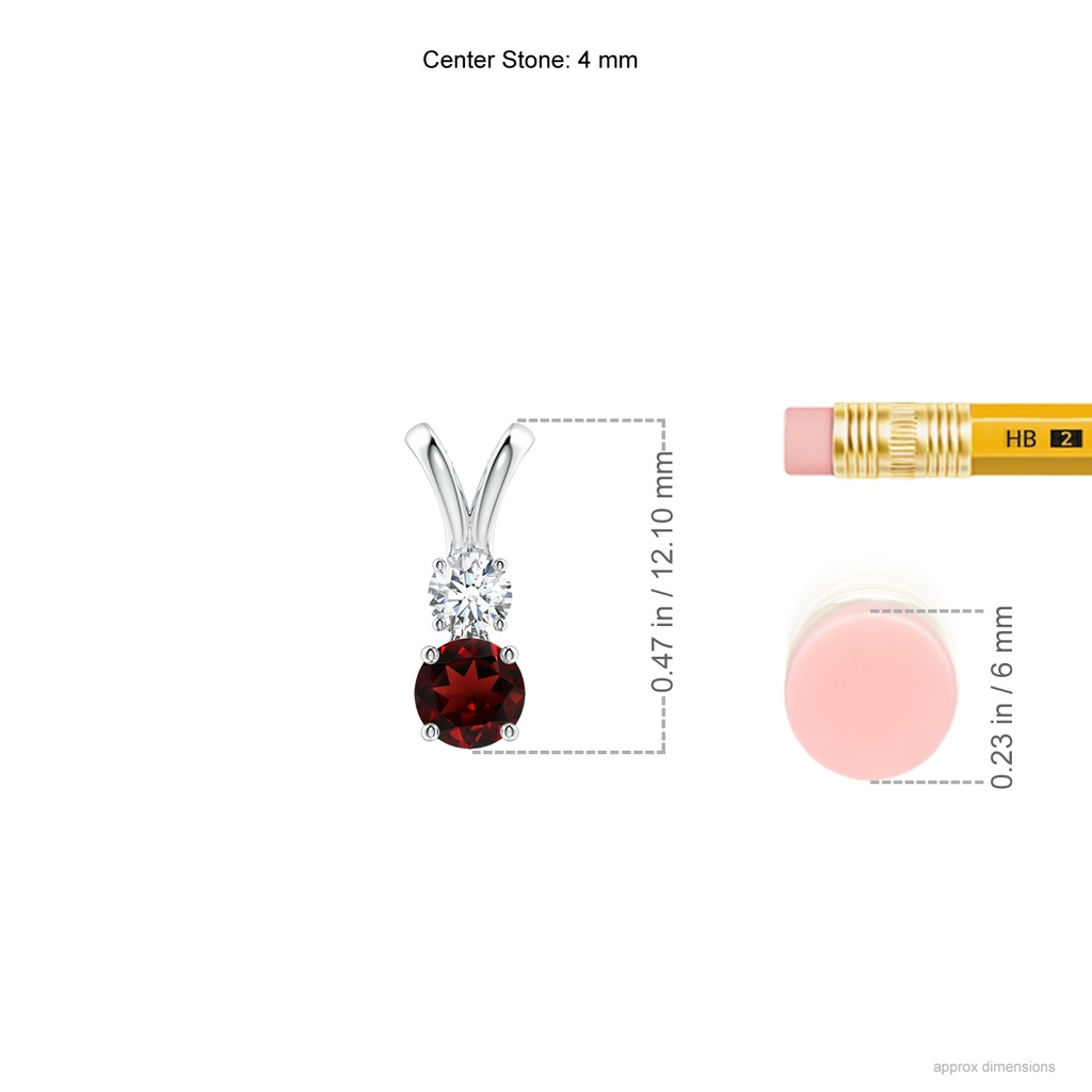 4mm AAA Round Garnet and Diamond Two Stone Pendant in White Gold Ruler