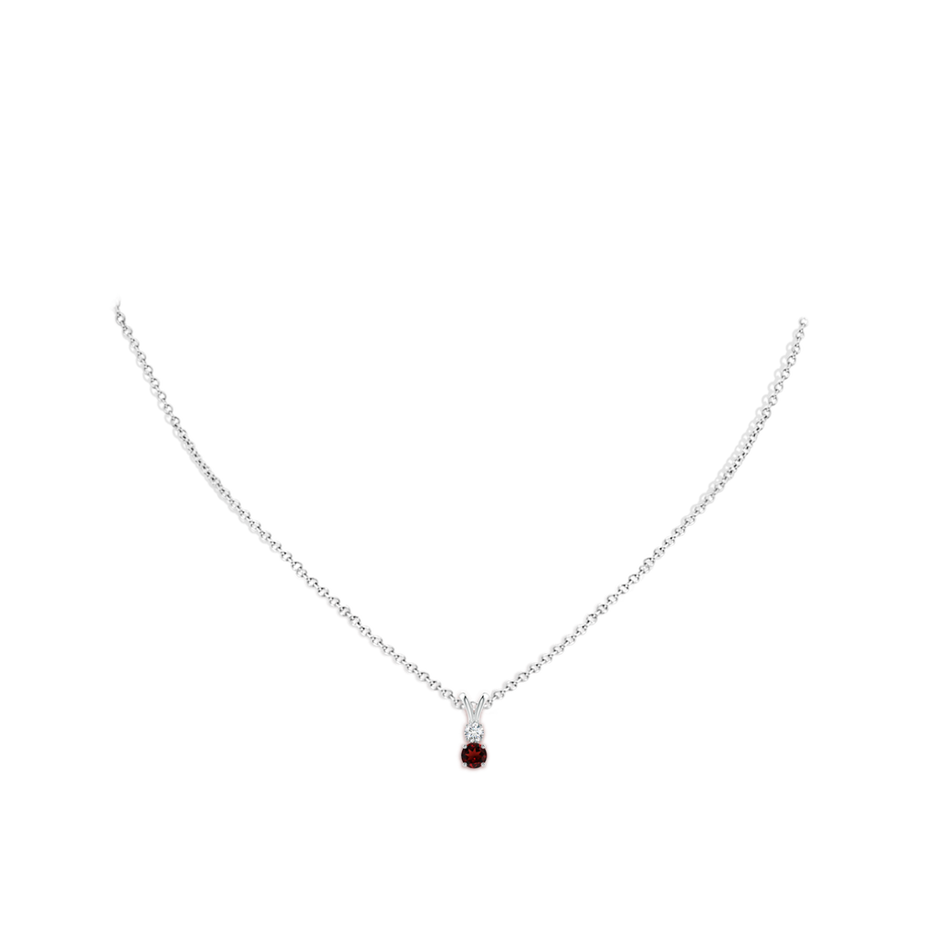 4mm AAA Round Garnet and Diamond Two Stone Pendant in White Gold Body-Neck