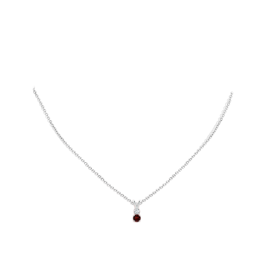 4mm AAA Round Garnet and Diamond Two Stone Pendant in White Gold body-neck