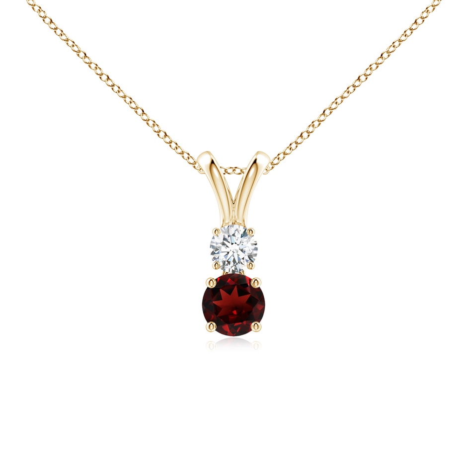 4mm AAA Round Garnet and Diamond Two Stone Pendant in Yellow Gold 
