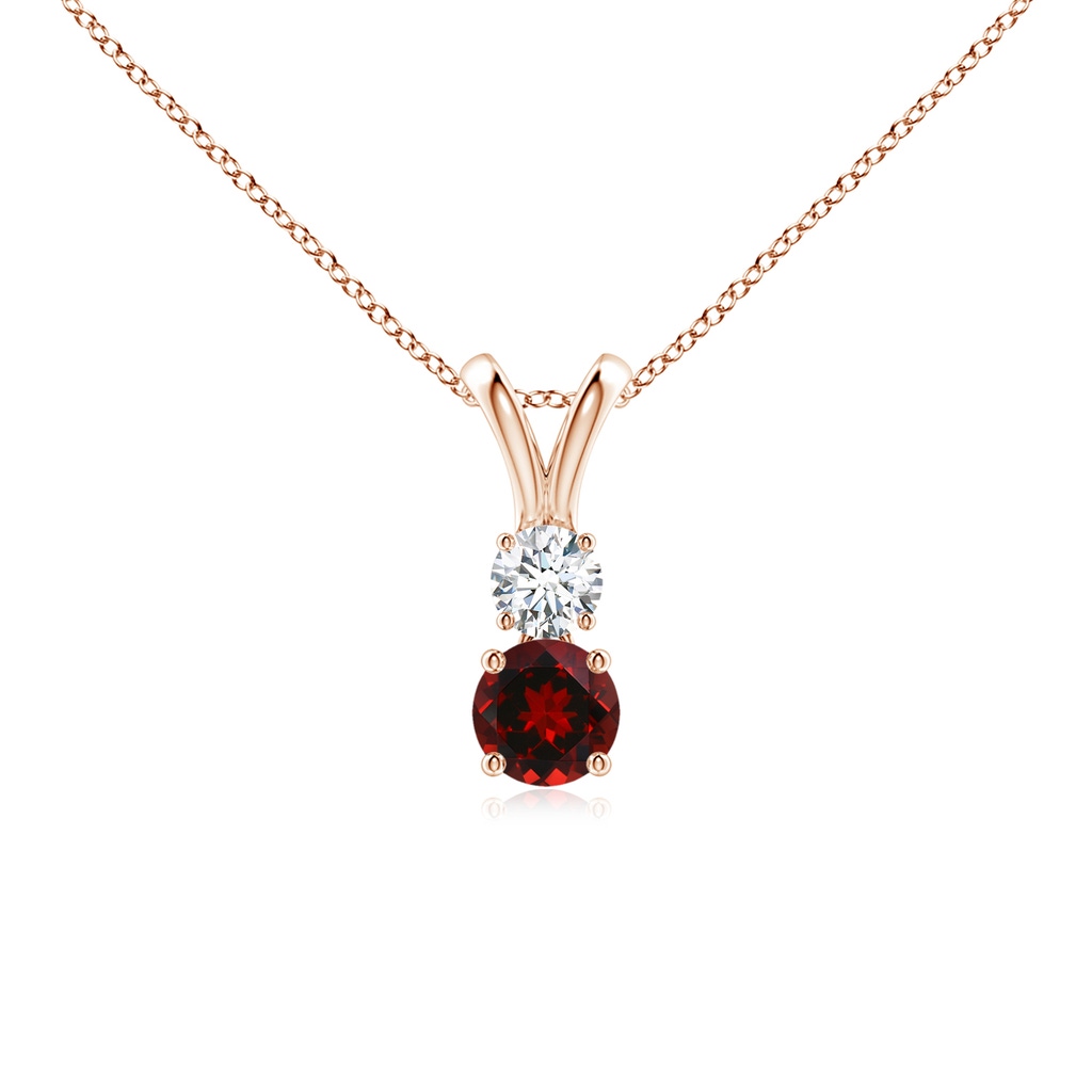 4mm AAAA Round Garnet and Diamond Two Stone Pendant in Rose Gold