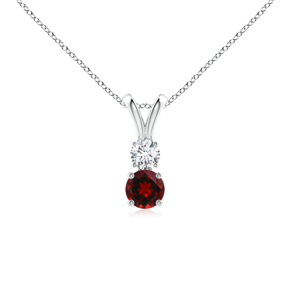4mm AAAA Round Garnet and Diamond Two Stone Pendant in White Gold 