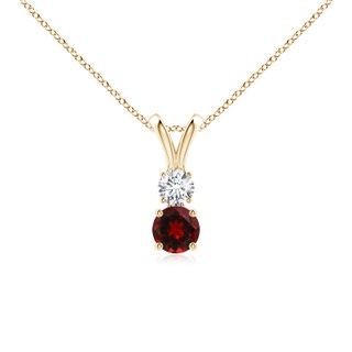 4mm AAAA Round Garnet and Diamond Two Stone Pendant in Yellow Gold