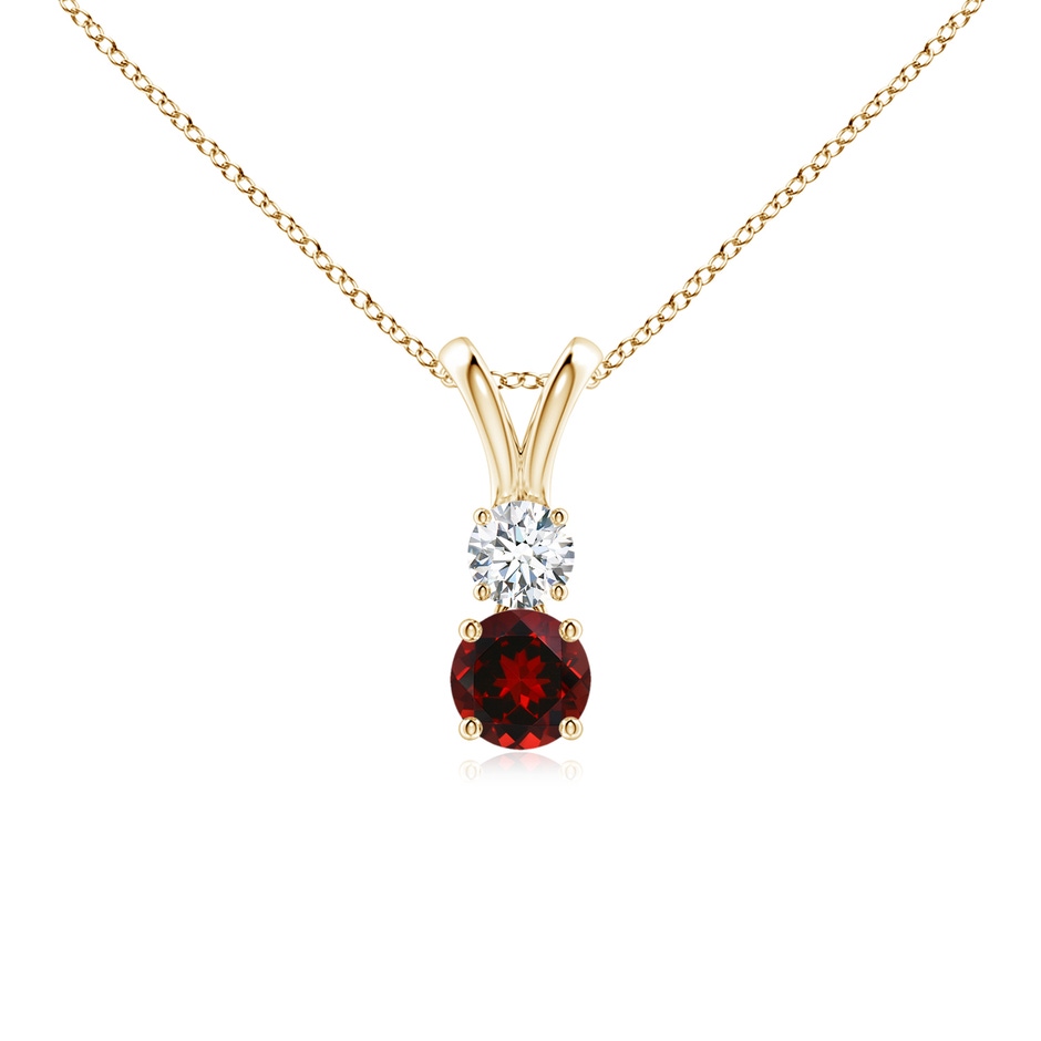 4mm AAAA Round Garnet and Diamond Two Stone Pendant in Yellow Gold 