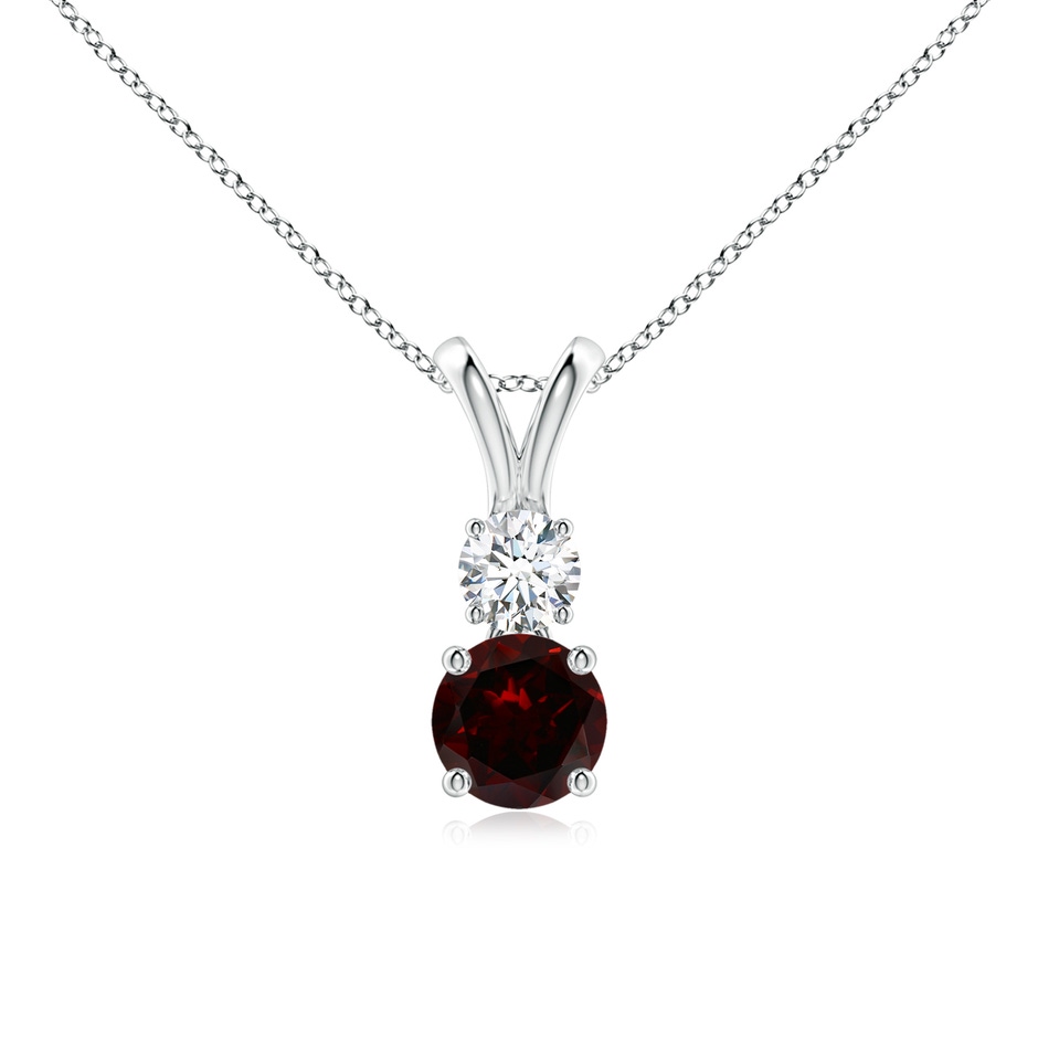 5mm A Round Garnet and Diamond Two Stone Pendant in White Gold 