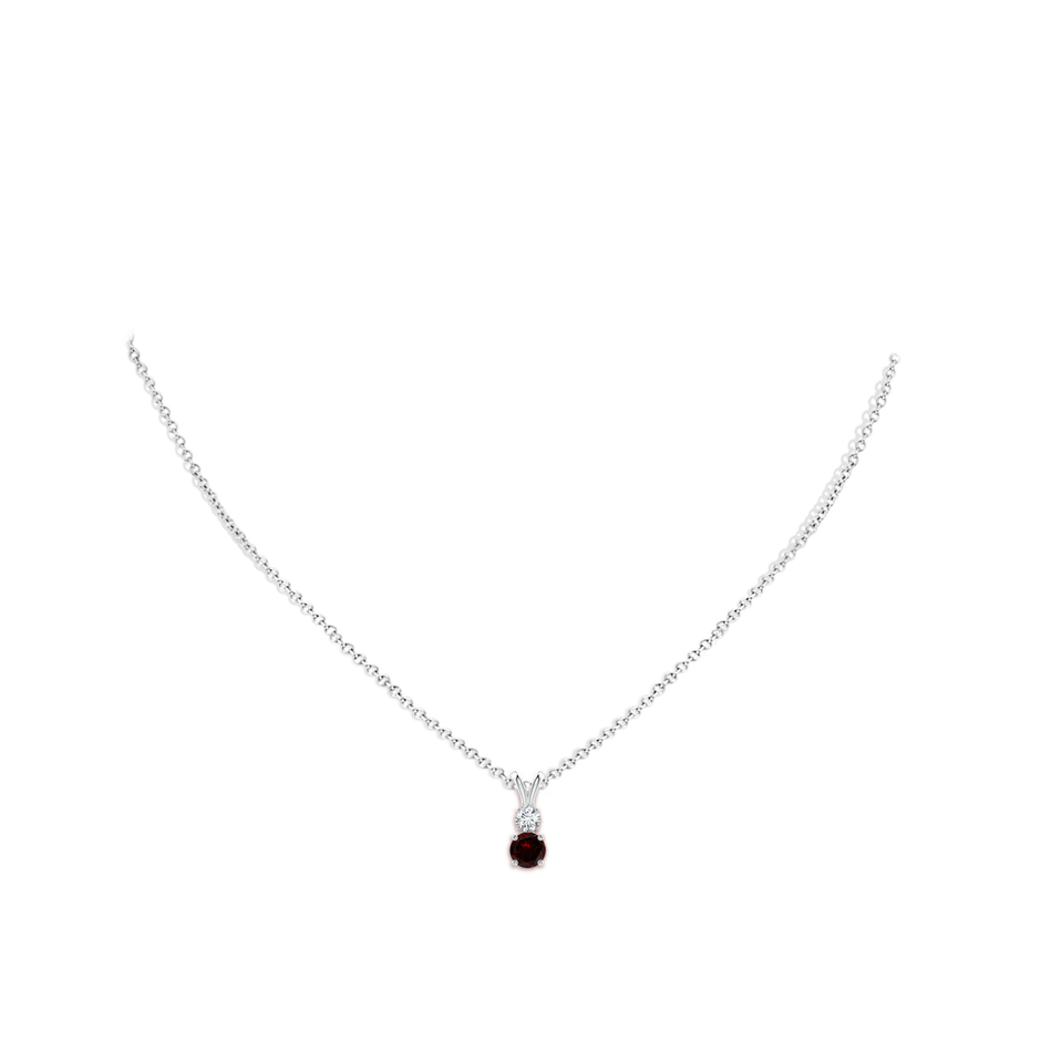 5mm A Round Garnet and Diamond Two Stone Pendant in White Gold body-neck