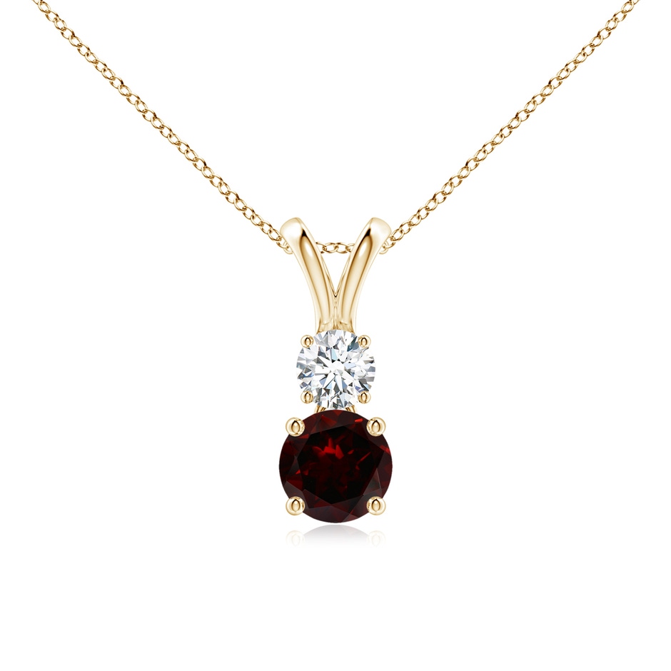 5mm A Round Garnet and Diamond Two Stone Pendant in Yellow Gold 