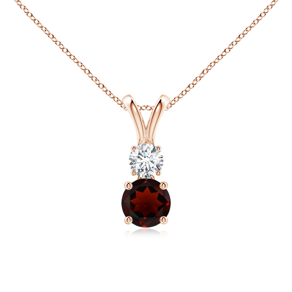 5mm AA Round Garnet and Diamond Two Stone Pendant in Rose Gold 