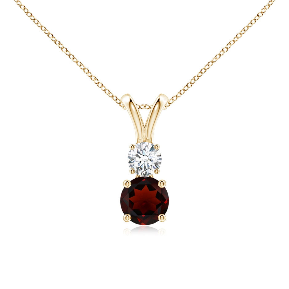 5mm AA Round Garnet and Diamond Two Stone Pendant in Yellow Gold 