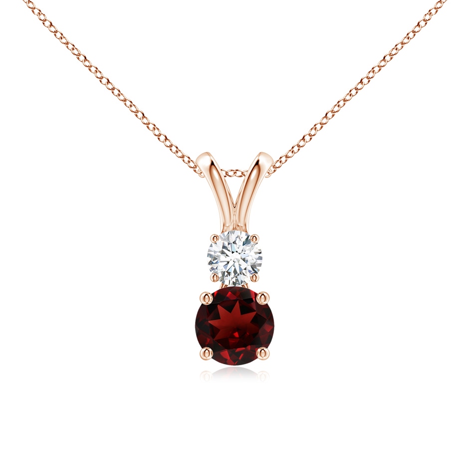 5mm AAA Round Garnet and Diamond Two Stone Pendant in Rose Gold 