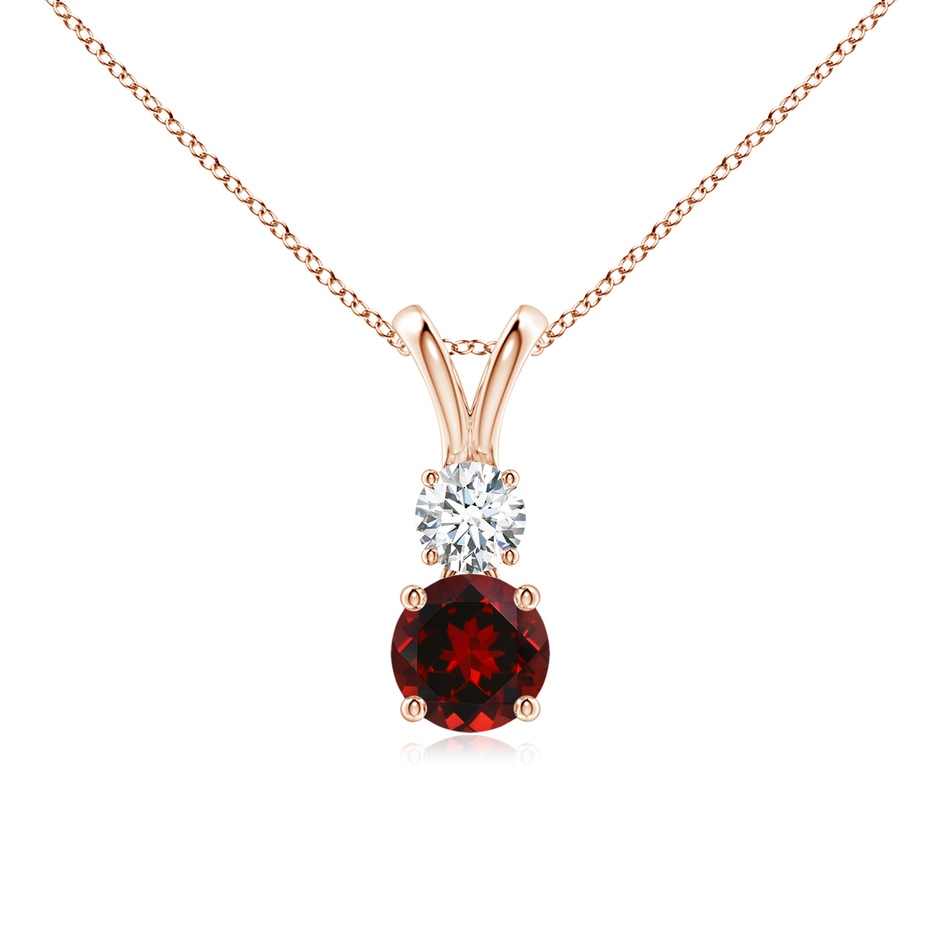 5mm AAAA Round Garnet and Diamond Two Stone Pendant in Rose Gold 
