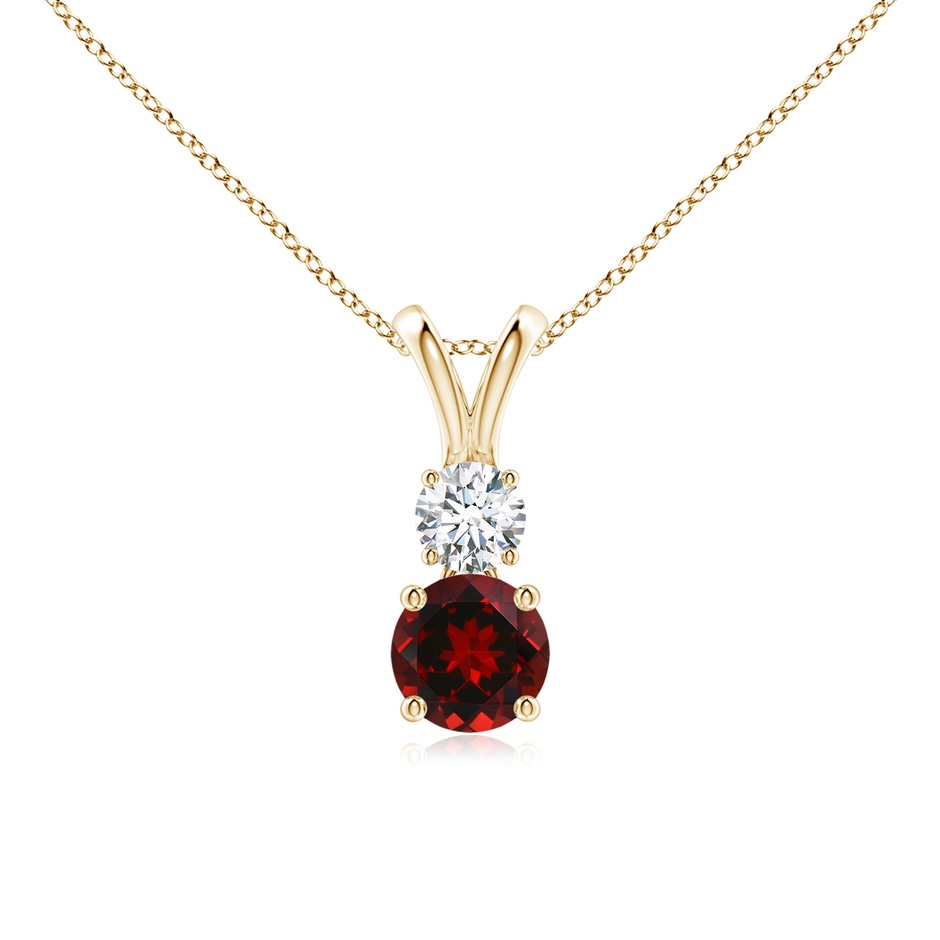 5mm AAAA Round Garnet and Diamond Two Stone Pendant in Yellow Gold 