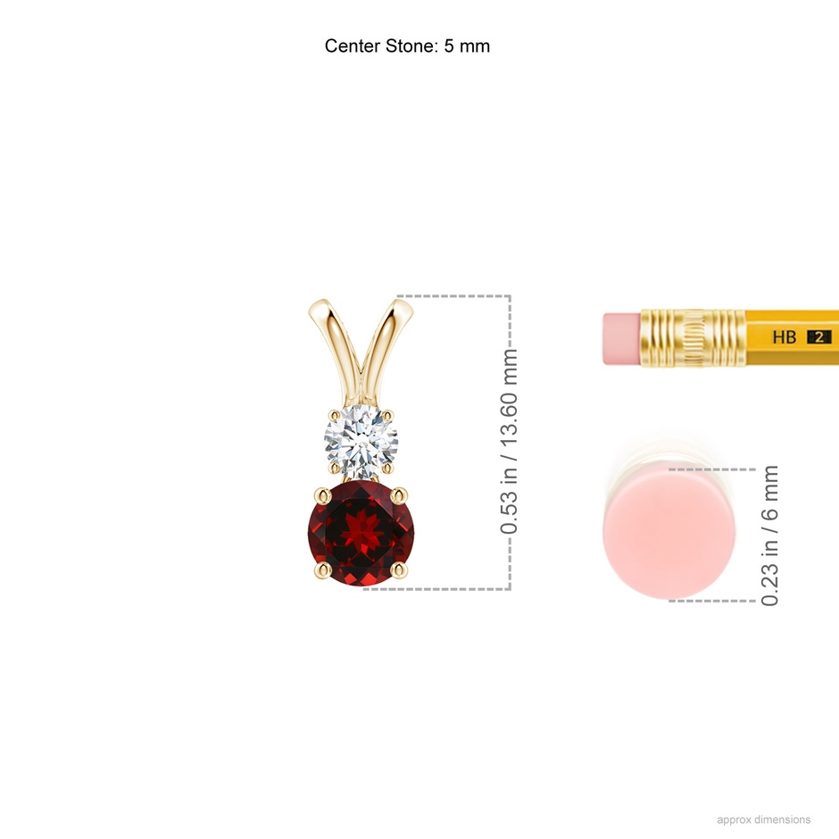 5mm AAAA Round Garnet and Diamond Two Stone Pendant in Yellow Gold ruler
