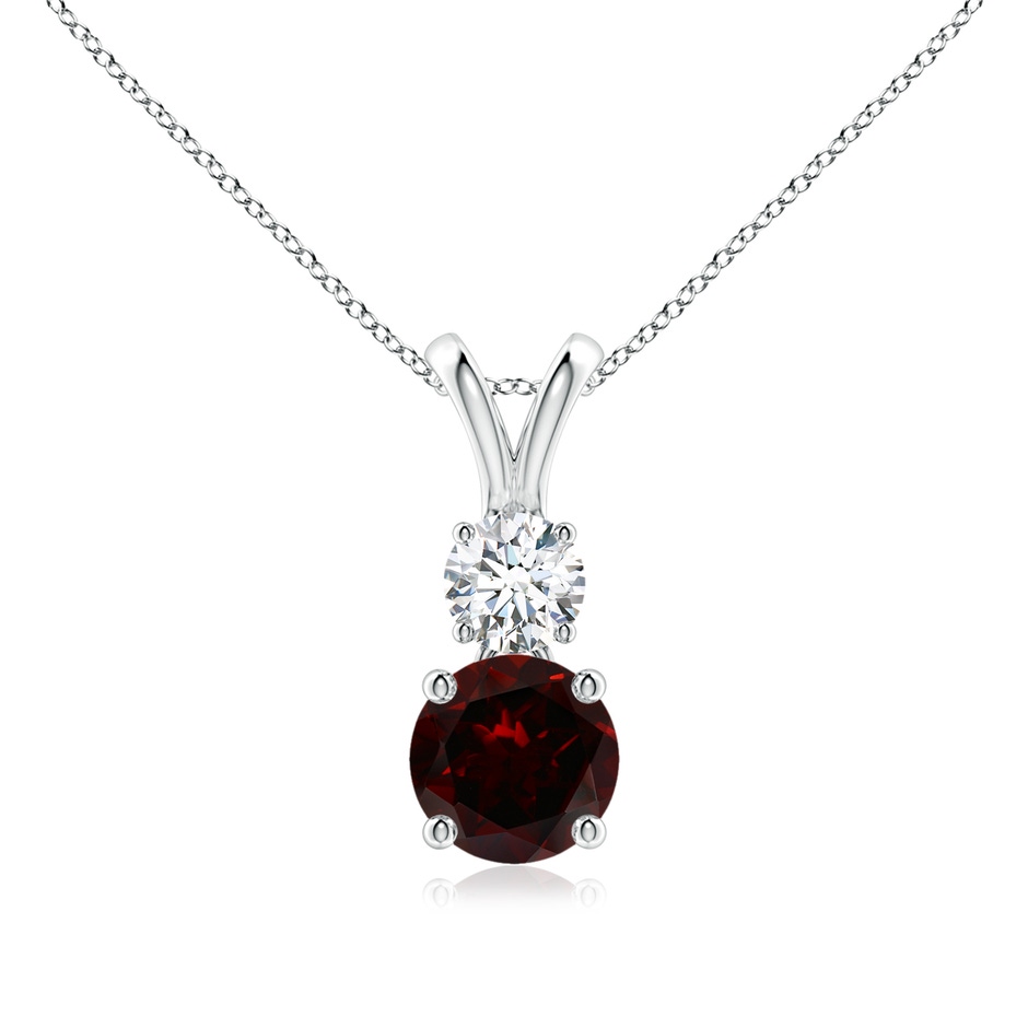 6mm A Round Garnet and Diamond Two Stone Pendant in White Gold 