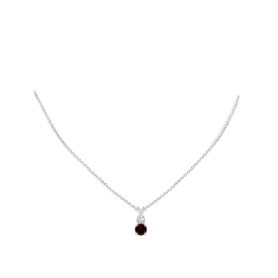 6mm A Round Garnet and Diamond Two Stone Pendant in White Gold body-neck