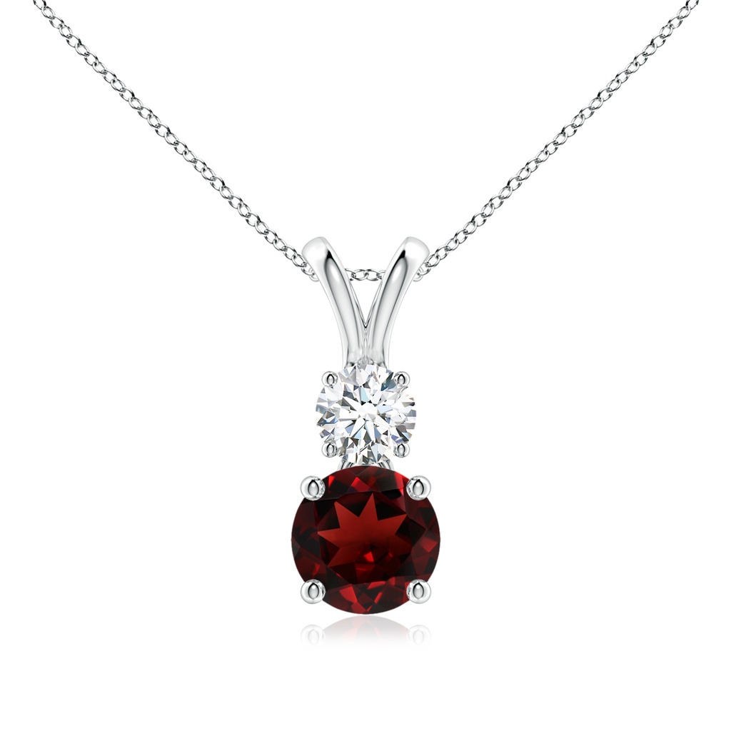 6mm AAA Round Garnet and Diamond Two Stone Pendant in White Gold