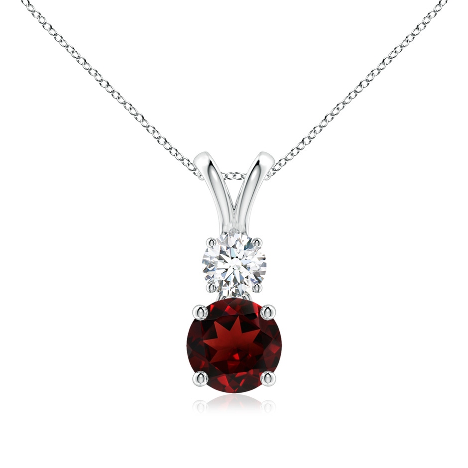 6mm AAA Round Garnet and Diamond Two Stone Pendant in White Gold 