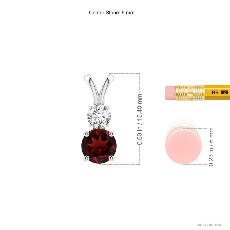 6mm AAA Round Garnet and Diamond Two Stone Pendant in White Gold ruler