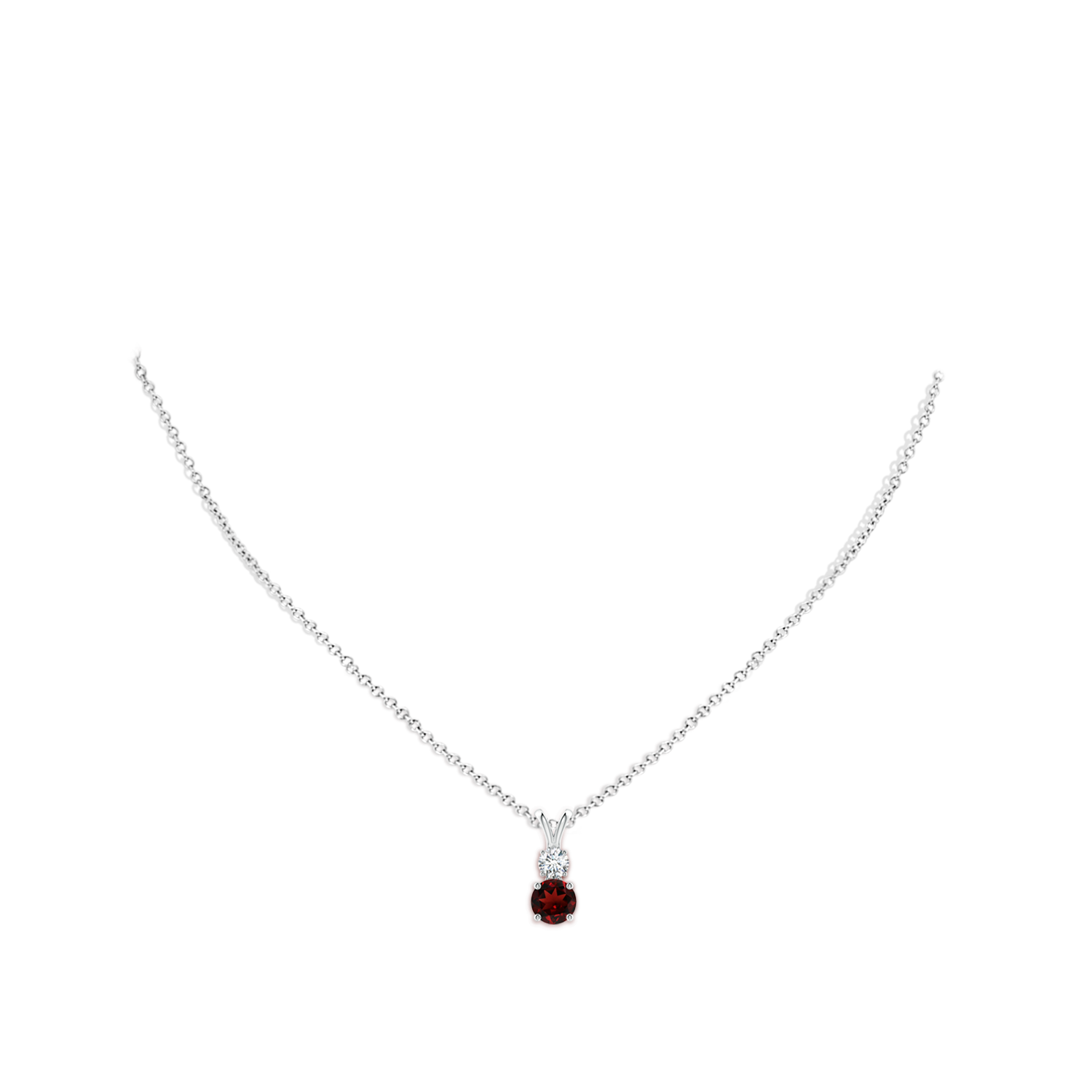 6mm AAA Round Garnet and Diamond Two Stone Pendant in White Gold - body_neck
