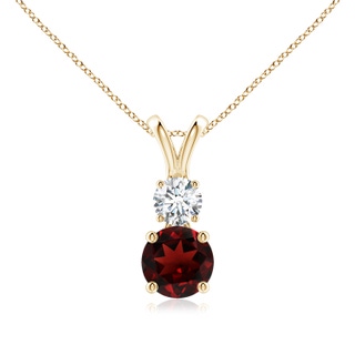 6mm AAA Round Garnet and Diamond Two Stone Pendant in Yellow Gold