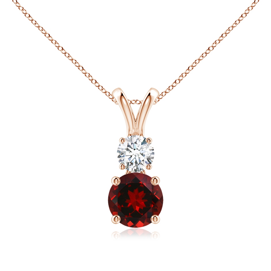 6mm AAAA Round Garnet and Diamond Two Stone Pendant in Rose Gold 