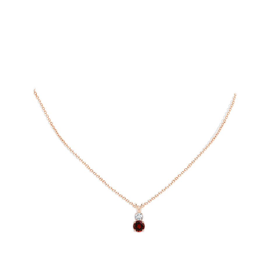6mm AAAA Round Garnet and Diamond Two Stone Pendant in Rose Gold body-neck