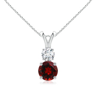 6mm AAAA Round Garnet and Diamond Two Stone Pendant in White Gold