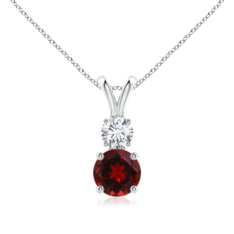 6mm AAAA Round Garnet and Diamond Two Stone Pendant in White Gold 