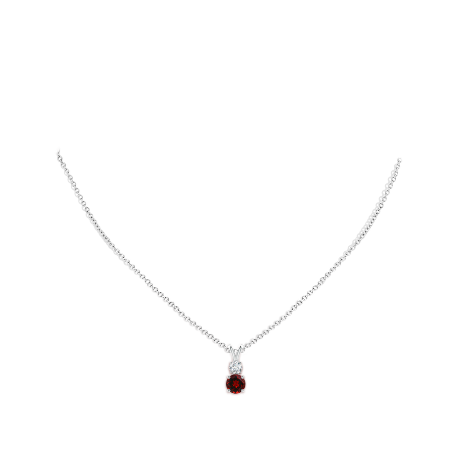 6mm AAAA Round Garnet and Diamond Two Stone Pendant in White Gold body-neck