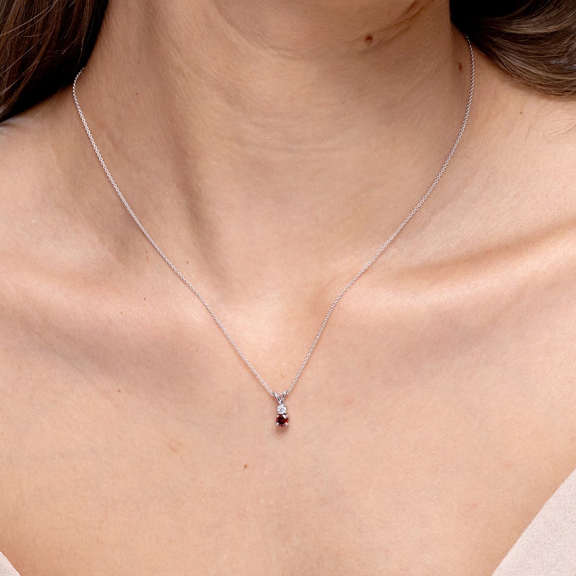 Prong-Set Round Garnet and Diamond Two Stone Pendant