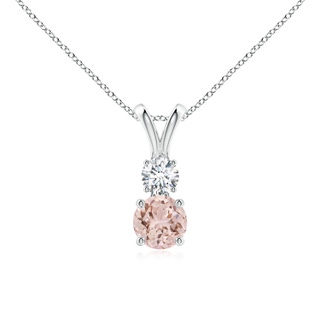 5mm AAA Round Morganite and Diamond Two Stone Pendant in 9K White Gold