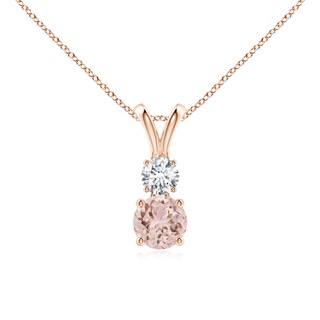 5mm AAA Round Morganite and Diamond Two Stone Pendant in Rose Gold