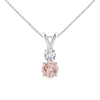 5mm AAA Round Morganite and Diamond Two Stone Pendant in White Gold