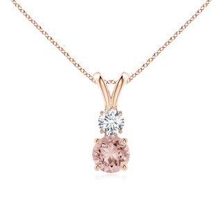 5mm AAAA Round Morganite and Diamond Two Stone Pendant in Rose Gold