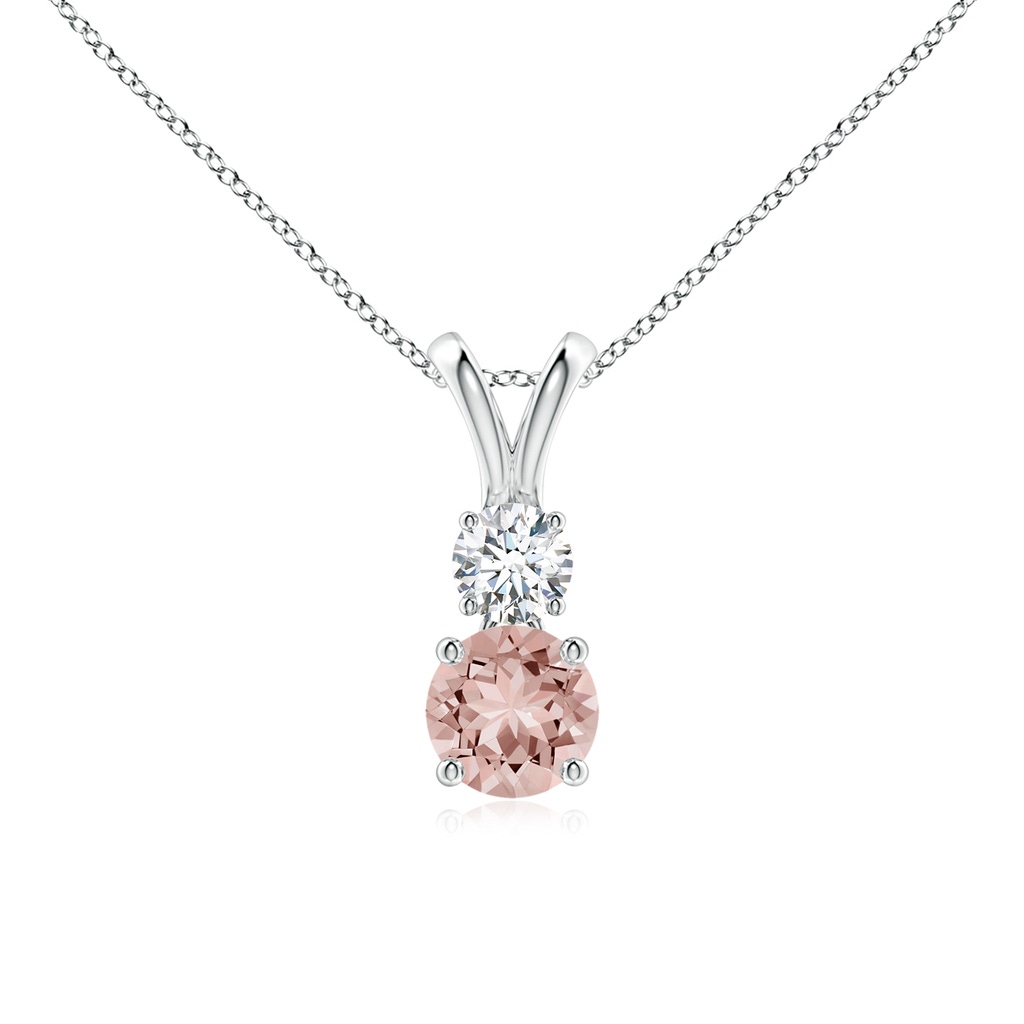 5mm AAAA Round Morganite and Diamond Two Stone Pendant in White Gold