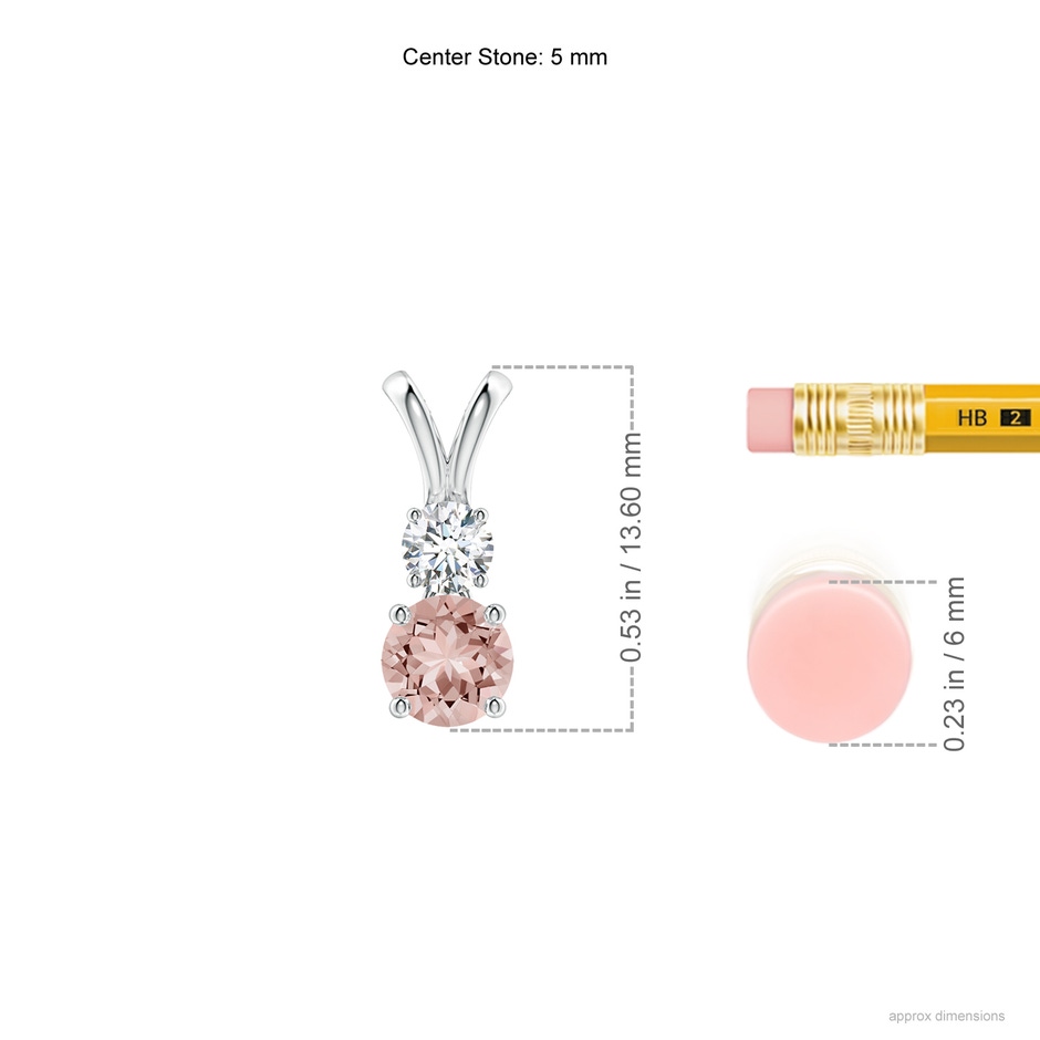 5mm AAAA Round Morganite and Diamond Two Stone Pendant in White Gold ruler