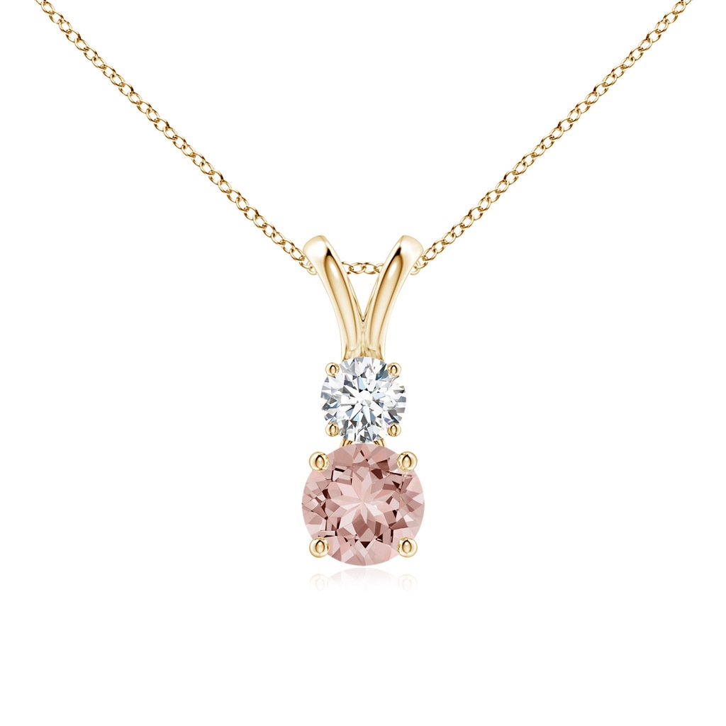 5mm AAAA Round Morganite and Diamond Two Stone Pendant in Yellow Gold