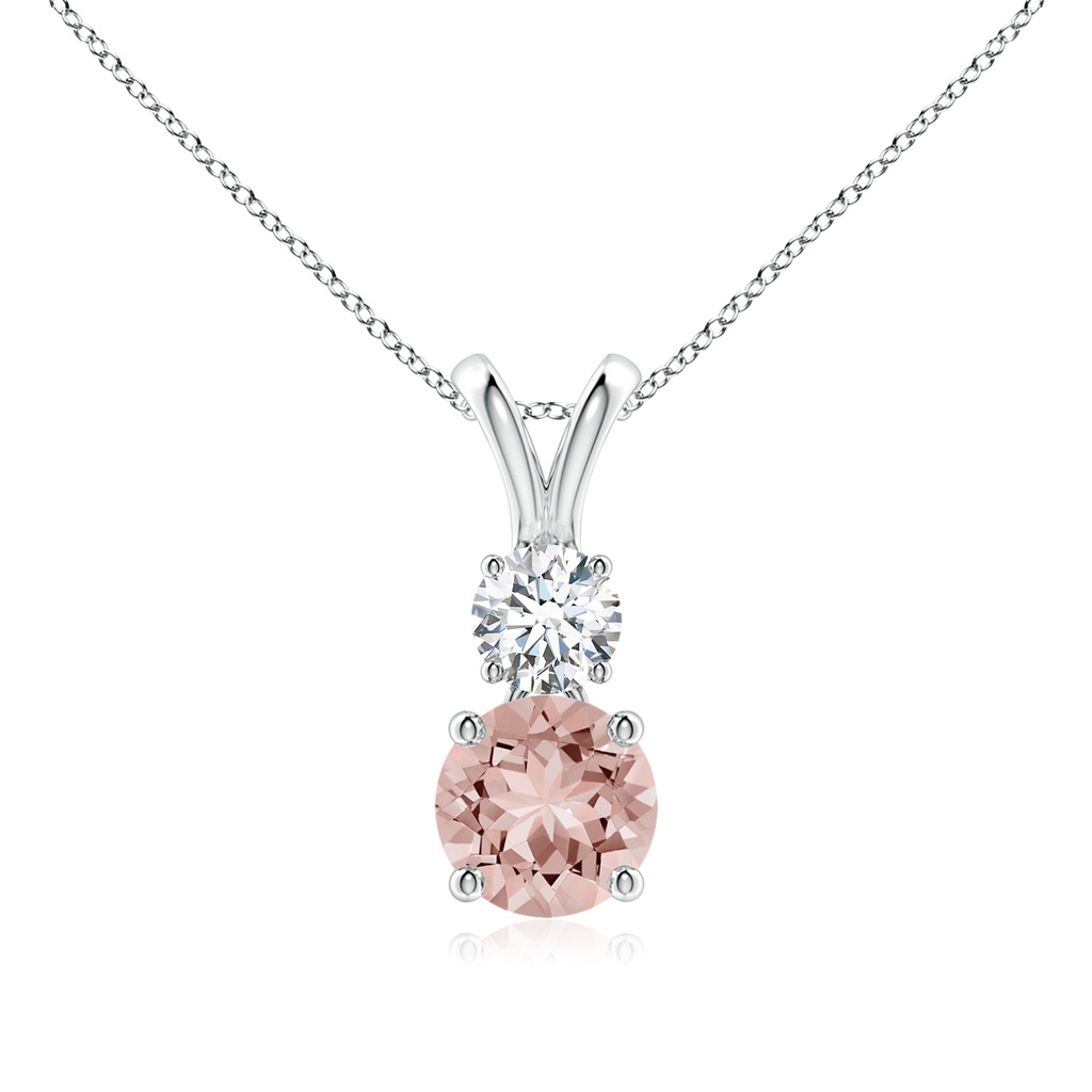 6mm AAAA Round Morganite and Diamond Two Stone Pendant in White Gold
