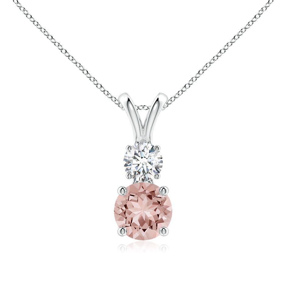 6mm AAAA Round Morganite and Diamond Two Stone Pendant in White Gold 