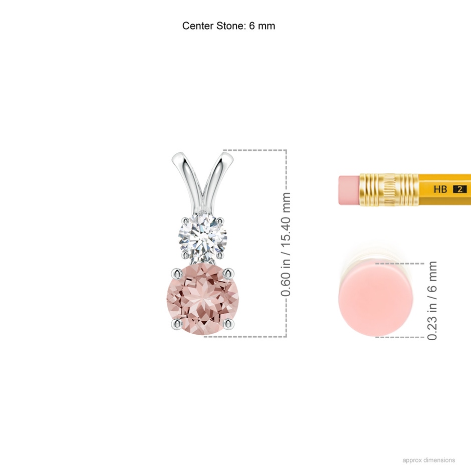 6mm AAAA Round Morganite and Diamond Two Stone Pendant in White Gold ruler