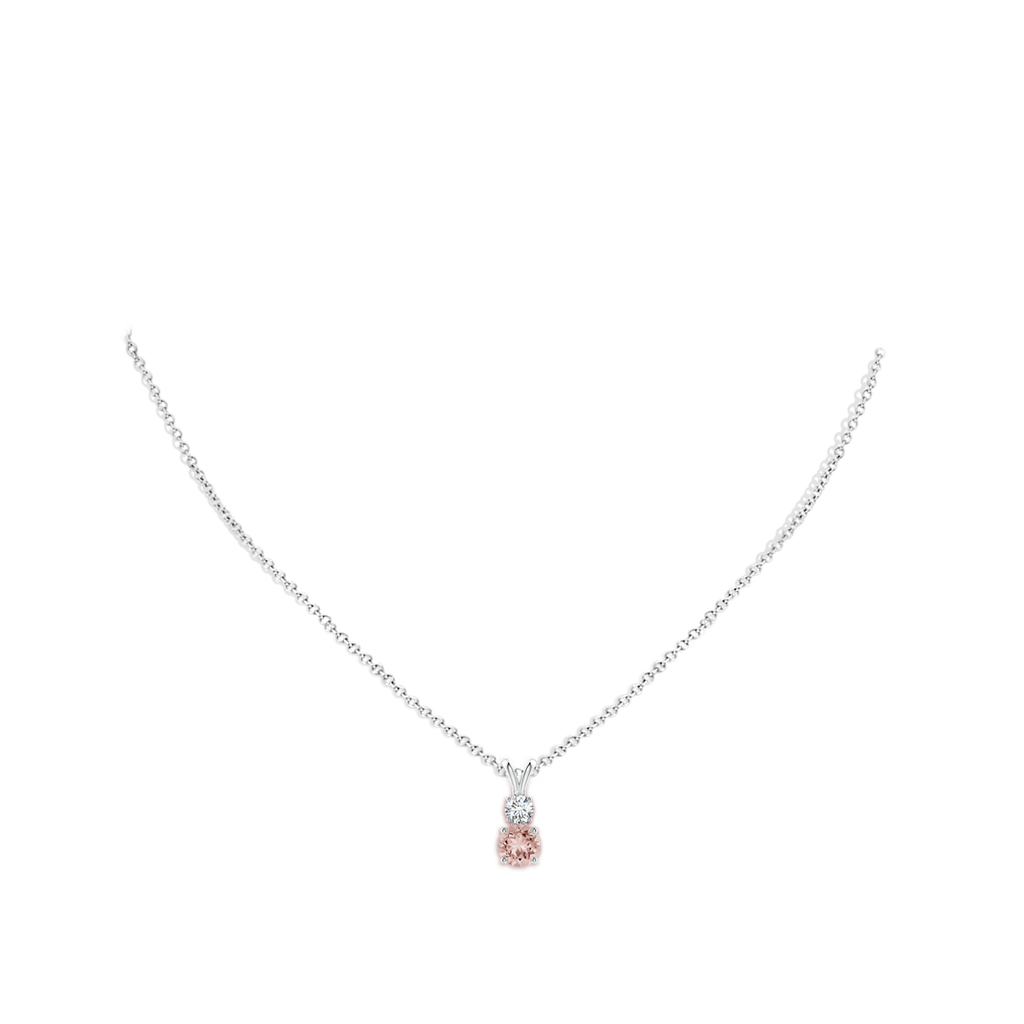 6mm AAAA Round Morganite and Diamond Two Stone Pendant in White Gold Body-Neck