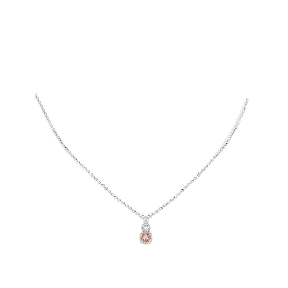 6mm AAAA Round Morganite and Diamond Two Stone Pendant in White Gold body-neck