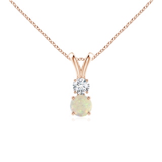 4mm AAA Round Opal and Diamond Two Stone Pendant in 9K Rose Gold