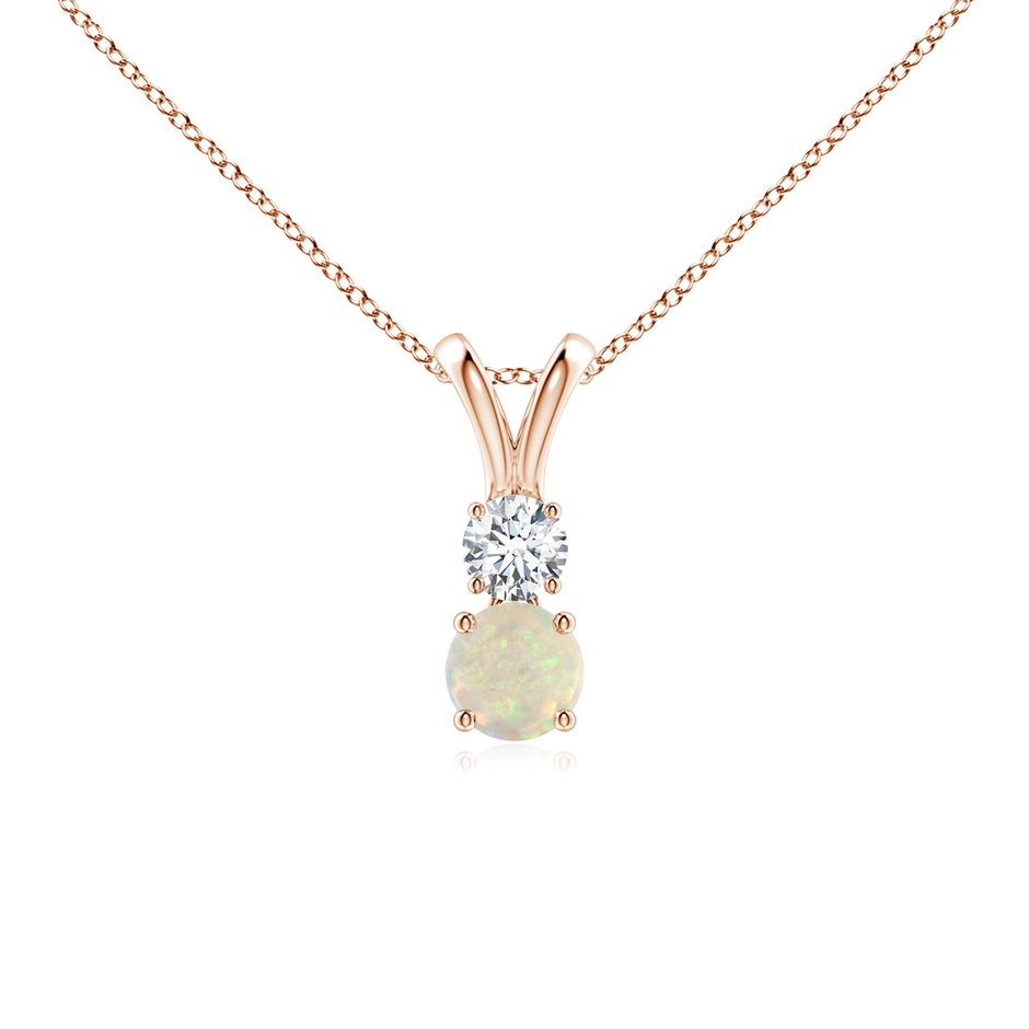 4mm AAA Round Opal and Diamond Two Stone Pendant in 9K Rose Gold 