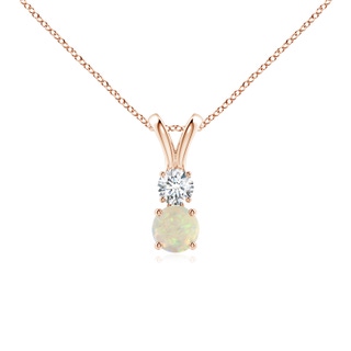 4mm AAA Round Opal and Diamond Two Stone Pendant in Rose Gold