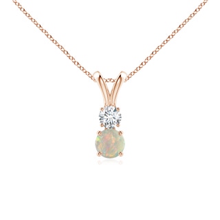 4mm AAAA Round Opal and Diamond Two Stone Pendant in 9K Rose Gold