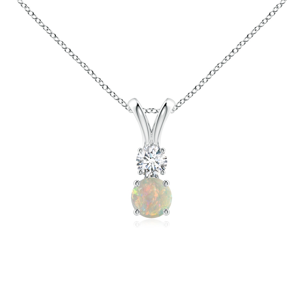 4mm AAAA Round Opal and Diamond Two Stone Pendant in P950 Platinum