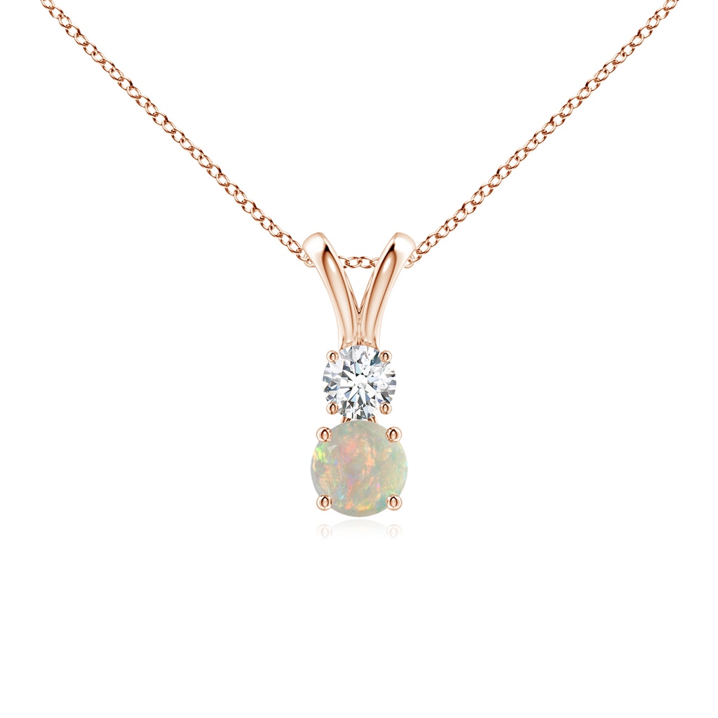 4mm AAAA Round Opal and Diamond Two Stone Pendant in Rose Gold